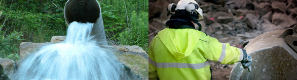 An environment agency inspector checking a treatment plants outlet